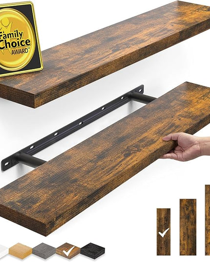 BAYKA Floating Shelves, 22.5 inches Rustic Wood Wall Shelves for Bathroom，Bedroom, Living Room, Kitchen & Book, Hanging Display Decor Organization Shelf with 22 lbs Capacity (Rustic Brown)
