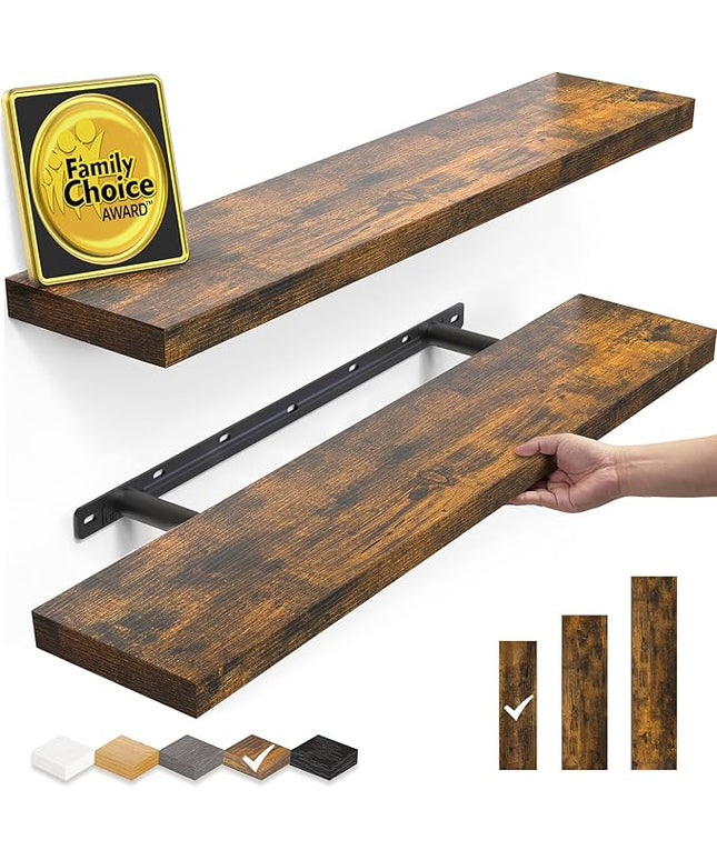 BAYKA Floating Shelves, 22.5 inches Rustic Wood Wall Shelves for Bathroom，Bedroom, Living Room, Kitchen & Book, Hanging Display Decor Organization Shelf with 22 lbs Capacity (Rustic Brown)