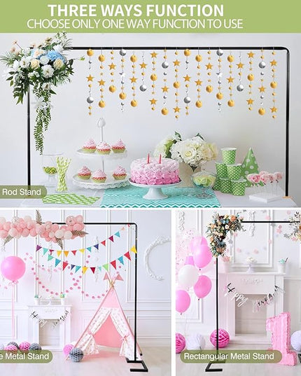 Square Backdrop Stand, 8.2FT Black Wedding Arch, Heavy Duty Balloon Arch Stand, Over The Table Rod Stand with Clamps, Adjustable Photo Booth Background, Backdrop Frame for Valentines Day Party
