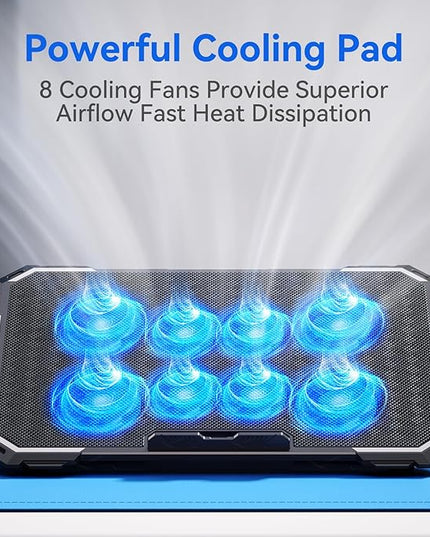 ICE COOREL Laptop Cooling Pad with 8 Cooling Fans, Cooling Pad for Laptop Fan 13-15.6 Inch, Laptop Cooler Stand with 6 Height Adjustable, Notebook Cooler Pad with Two USB Port [2025 Version]