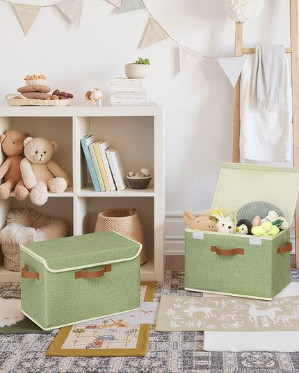 GRANNY SAYS Fabric Storage Bins with Lids, Decorative Storage Boxes with PU Handles, Keepsake Memory box, Shelf Baskets for Closet, Sage Green, Large, 2-Pack
