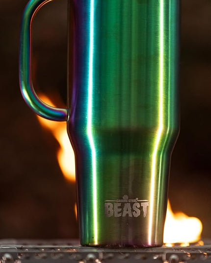 Beast 50 oz Tumbler with Handle Stainless Steel Vacuum Insulated Coffee Ice Cup Double Wall Travel Flask (Rainbow)