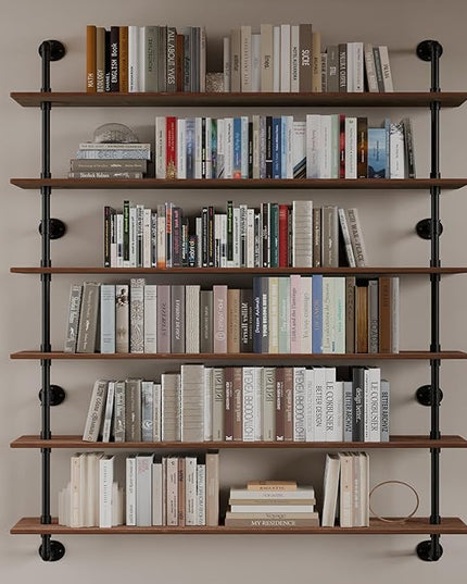 48 InchPipe Bookshelf Floating Shelves for Wall Shelves Bookshelf Industrial Pipe Shelving Shelves Real Wood Planks Rustic Hanging Shelves Farmhouse Kitchen Bar Shelving