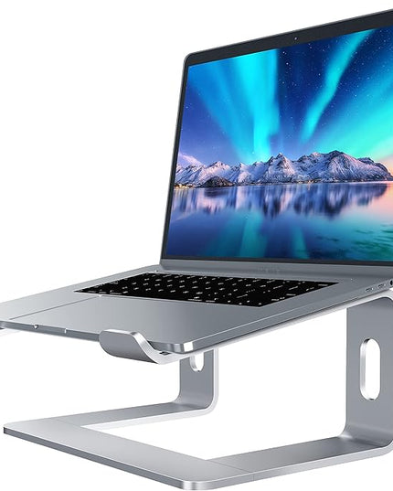 SOUNDANCE Laptop Stand, Aluminum Computer Riser, Ergonomic Laptops Elevator for Desk, Metal Holder Compatible with 10 to 15.6 Inches Notebook Computer, Silver
