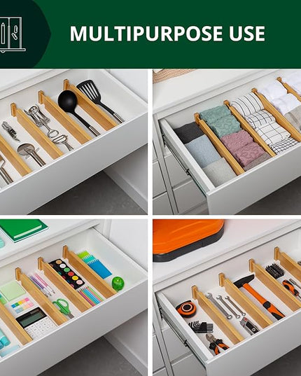ROYAL CRAFT WOOD Adjustable Bamboo Drawer Dividers Organizers (17-22") - Expandable Drawer Organization Separators for Kitchen Utensils, Clothes, 4-Pack