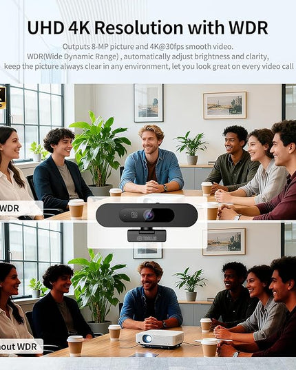 TOALLIN 4K Webcam with WDR, AI Framing & Tracking, Picture-in-Picture, Built-in Dual Mics, 5X Adjustable Digital Zoom, Image Mirroring, 92° FOV Webcam for Conferencing, Streaming, Video Calls