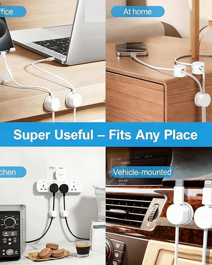 6pcs Magnetic Cable Clips, 360° Swiveling Adhesive Cable Organizer - Compact Cable Holder for Desk, Nightstand, Car, Kitchen & Home Office - Charger Cord Holder Solution by MarLigavid (White)