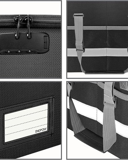 ENGPOW File Box with Lock,Fireproof Document Box with Zipper＆Pockets,Collapsible File Organizer Filing Storage Cabinet with Handle,Portable Home Office Safe for Hanging Letter/Legal Folder,Black