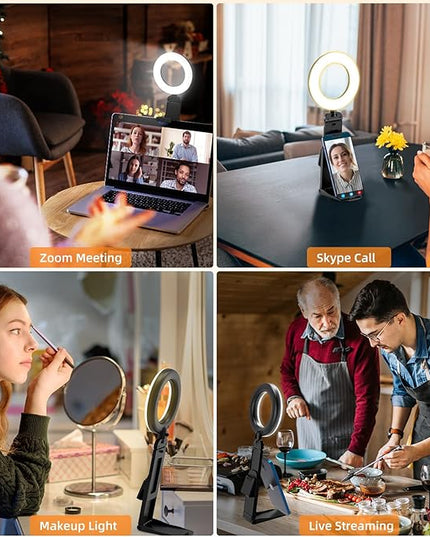 2Packs-Ring Light for Computer Laptop,Video Conference Lighting kit for Zoom Meetings,5" Small Led Selfie Light Portable DeskLight with Stand,Cell Phone Holder Desktop Lighting for Skype Call Black