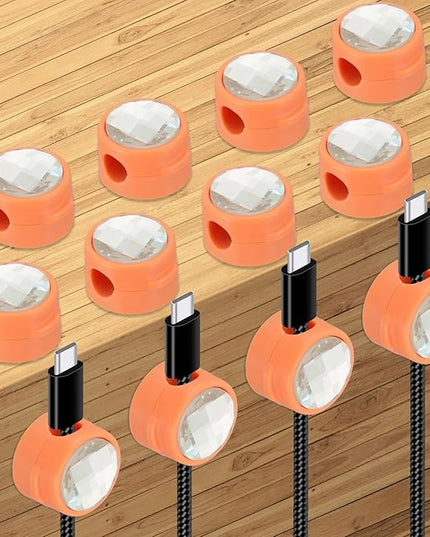 PATIKIL Cable Organizer Holder, 12 Pcs Magnetic Spring Desk Cable Management Clips Adhesive Cord Holder Keeper for Office Desktop Wall Car, Orange