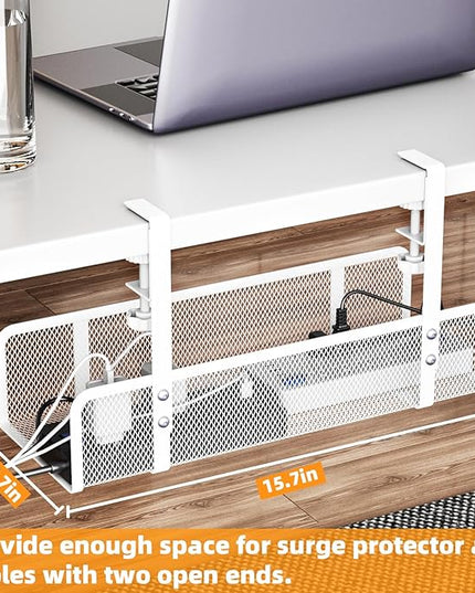 Under Desk Cable Management Tray, Wire Management Desk Cable Organizer Cable Management Box, Cord Organizer Storage for Office