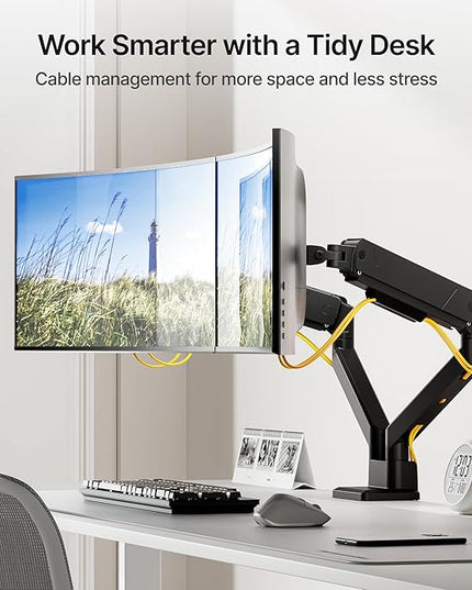 monTEK Dual Monitor Mount Monitor Arms for 2 Monitors for 17 to 35 Inch Curved Screen Holds 35 Lbs Adjustable Heavy Duty Monitor Desk Mount Cable Management, VESA 75/100mm,MA1007BK-D