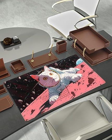 Cat Desk Mat Full Desk Mouse Pad Gaming Mat XXL, Fun Desktop Mats Computer Keyboard Pad Extra Large Mouse Mat, Laptop Mat with Stitched Edges, Office & Home Decor for Women 31.5" x 15.7"