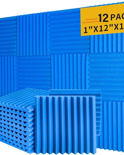 12Pack Blue Acoustic Foam Panels 1" x 12"x 12" Soundproof Panels Sound Proof Foam Panels Noise Absorbing Sound Proof Acoustic Treatment Foams for Home Wedges