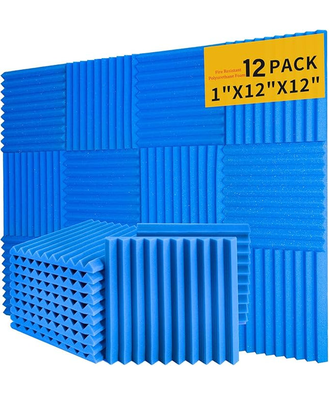 12Pack Blue Acoustic Foam Panels 1" x 12"x 12" Soundproof Panels Sound Proof Foam Panels Noise Absorbing Sound Proof Acoustic Treatment Foams for Home Wedges