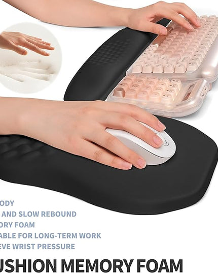 2-in-1 Ergonomic Set, Wave Keyboard Wrist Rest and Massage Slope Mouse Pad Wrist Support, Rebound Memory Foam for Relieve Carpal Tunnel Syndrome and Wrist Pain (Black)