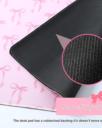 Large Pink Bows Mouse Pads Coquette Kawaii Mouse Pad 31.5 x 15.75 Inches Preppy Trendy Computer Desk Mat for Laptop with Non-Slip Rubber Base Mat Office Accessories Decor for Women