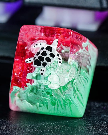 Sea Turtle Artisan Keycap Magenta Teal Coral Ocean R1 SA Profile Custom Sea Creatures Keycaps 1U ESC Handmade Gaming Resin Key Cap Cherry MX Switch Compatible Mechanical Keyboard Turtle Lover Gift