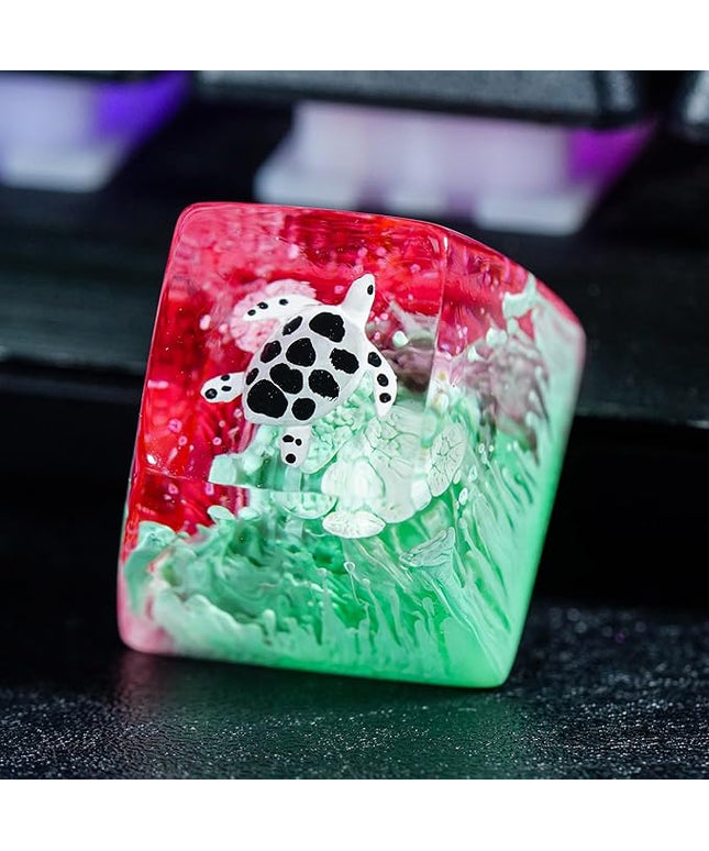 Sea Turtle Artisan Keycap Magenta Teal Coral Ocean R1 SA Profile Custom Sea Creatures Keycaps 1U ESC Handmade Gaming Resin Key Cap Cherry MX Switch Compatible Mechanical Keyboard Turtle Lover Gift