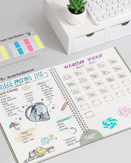 AHGXG Graph Paper Notebook - Spiral Notebook 8.5" x 11", A4 Large Graph Notebook, 100 gsm Thick Grid Paper, Waterproof Plastic Cover Journals for School Writing Engineering Math, Sage Green
