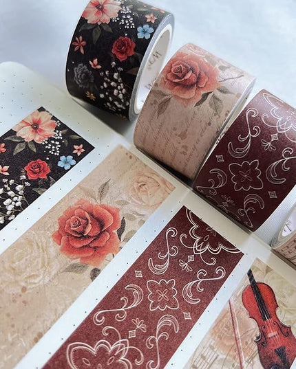 WT Academia Washi Tape Set, 5 Rolls, Original Designs, Vintage Floral Decorative Masking Tape, DIY Crafts, Bullet Journals, Planners, Scrapbooking, Journals Gifts, Adhesive Wrapping Tape, Paper Tape