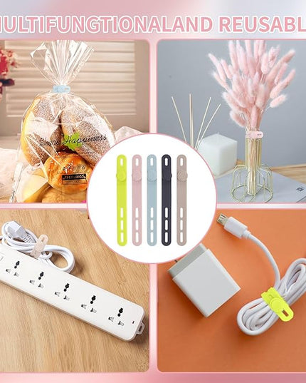 Oligei 25 Pcs Silicone Cable Ties, Cable Ties Reusable, High Elasticity Cord Wraps for Electrical Cords, Cord Organizer for Earphone, Phone Charger(Colorful)