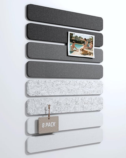 Fluxynara Cork Board Alternative Felt Strip Board 8-Pack 13"x2", Office Pin Board with 50 Push Pins, Adhesive Install for Bedroom Door & Home Office(Concrete Echo)