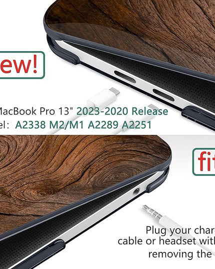 DONGKE Compatible with MacBook Pro 13 inch Case 2024 2023-2020 Release A2338 M2/M1 A2251 A2289 with Retina Display & Touch ID, Plastic Hard Shell & Keyboard Cover & Screen Film - Wood Grain