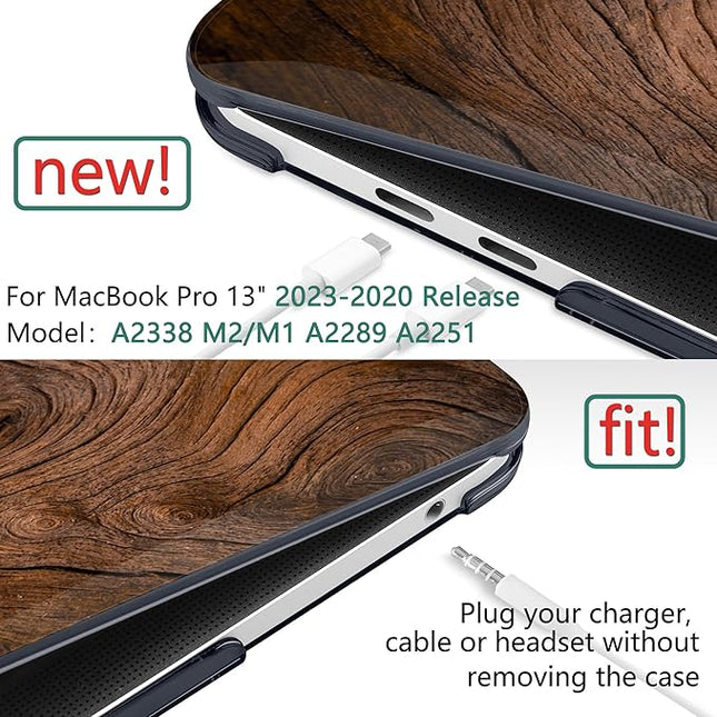 DONGKE Compatible with MacBook Pro 13 inch Case 2024 2023-2020 Release A2338 M2/M1 A2251 A2289 with Retina Display & Touch ID, Plastic Hard Shell & Keyboard Cover & Screen Film - Wood Grain