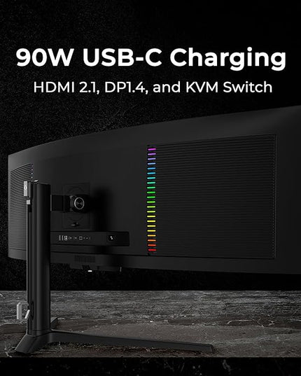 Deco Gear 49-inch Super UltraWide QD-OLED 5120 x 1440 (DQHD) Computer Monitor, 144Hz, Speaker, Adaptive-Sync, USB-C 90W, KVM, HDMI, DP, VESA Mountable, Tilt, Adjustable, 0.03ms, American Seller
