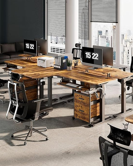 EUREKA ERGONOMIC Standing Desk with Keyboard Tray, Computer Desk, 61" L Shaped Electric Adjustable Height Desk w Monitor Stand LED, Corner Sit Stand Desk Gaming Desk, Dual Motor,Left/Rustic Brown