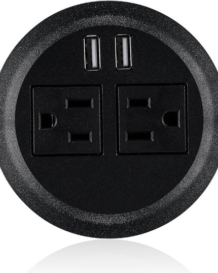 Kungfuking Desktop Power Grommet Power Outlet Socket Desk Data Center 2 Outlet with 2 USB Ports with 10 FT Extension Cord Black