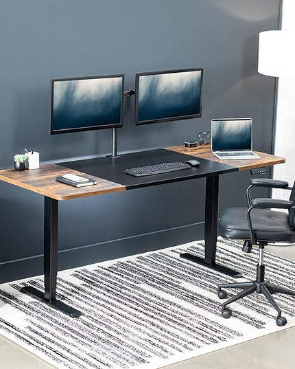 VIVO Electric 71 x 30 in Dual Motor Rustic Sit Stand Desk, Memory Height Adjustment, 2B Series, Black and Vintage Brown Top, Black Frame, DESK-KIT-2B7BN
