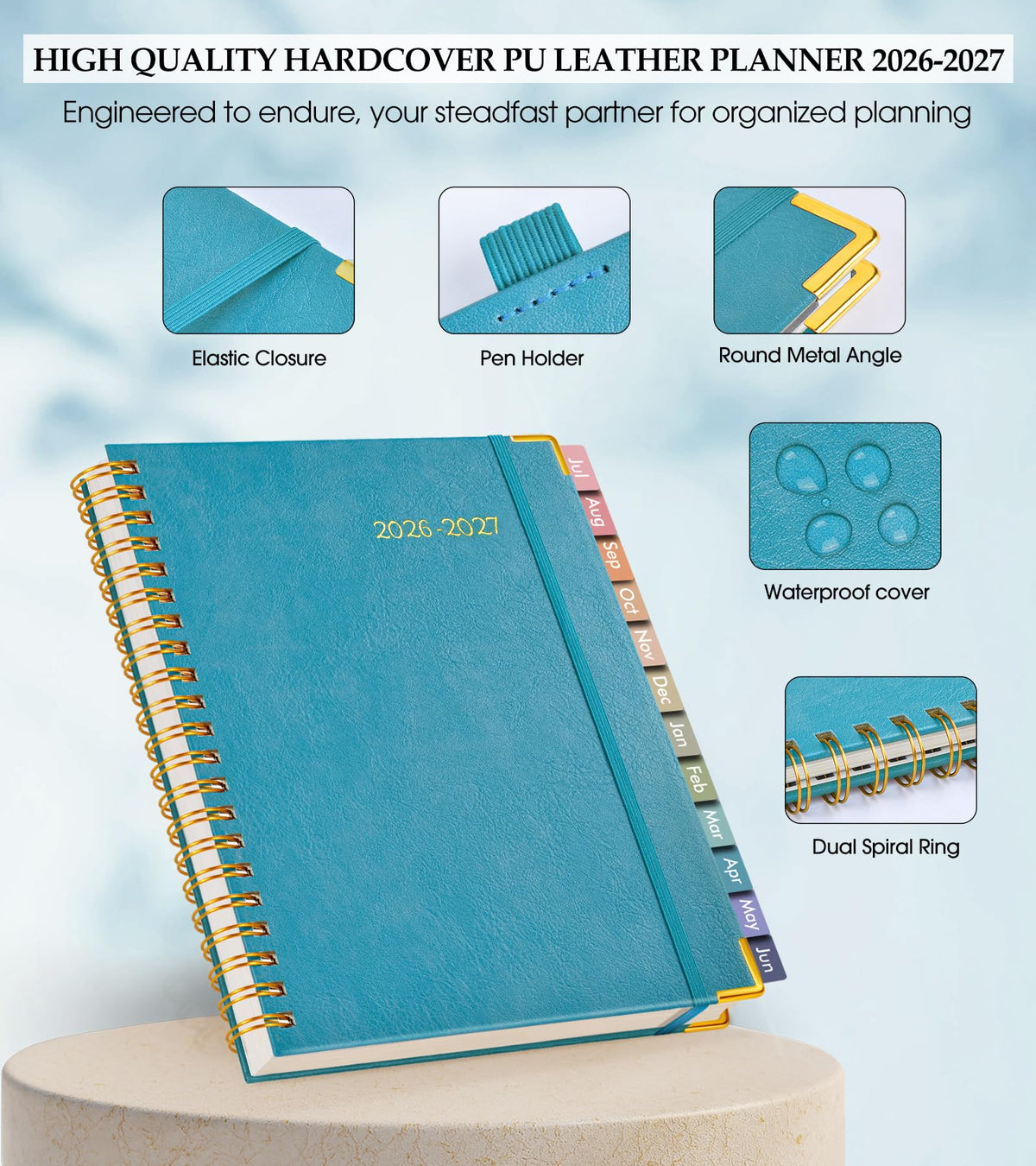 Academic Planner 2026-2027, Hardcover Leather Weekly and Monthly Calendar Planner from July 2026 - June 2027, A4 8.5" x 11" Daily Agenda with Tabs, College School Organizer for Student Teacher, Pacific Green