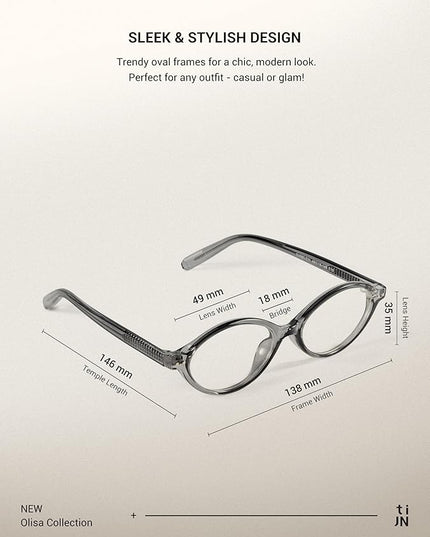 TIJN Olisa Blue Light Blocking Glasses for Women Men,Oval Glasses Frame Bluelight Glasses for Gaming/Computer/Screen