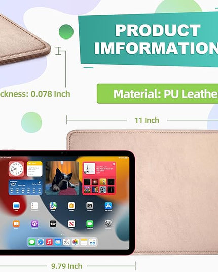 PU Leather Mouse Pad With Stitched Edge, Micro-Fiber Base, Non-Slip Waterproof for Computers, Laptop, 8x11 Inch (Champagne Gold)