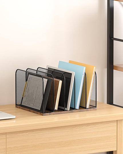 Piskyet Vertical Desk File Organizer, 5-Section Vertical File Folder Holder Stand,Metal Mail Paper Chromebook Organizer for Teacher Desk Office Classroom Desktop Organization