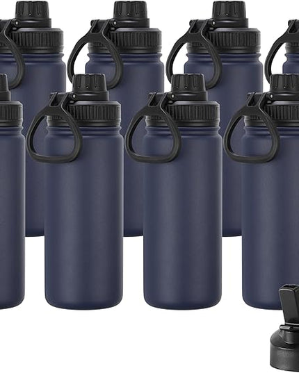 DOMICARE 16 oz Kids Water Bottle for School Stainless Steel Double Wall Vacuum Insulated Water Bottle with Straw lids & Spout Lid, Leakproof BPA Free (Navy,8)