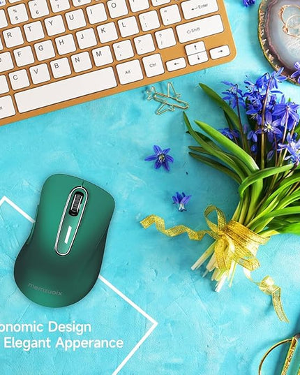 memzuoix 2.4G Wireless Mouse, 1400 DPI Computer Mice USB Receiver, Portable Wireless USB Mouse Battery Powered Cordless Mice for Laptop, PC, Desktop, 5 Buttons (Dark Green)