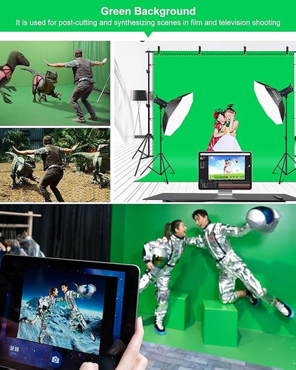 PULUZ Photo Background Support System with 9.5x6.5ft/300x200cm Backdrop Stand Kit, Portable greenscreen Background and Blue Red Backdrop for Photography, Video Shooting, Live Streaming, Party