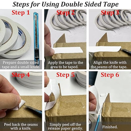 Double-Sided Fabric Tape, Hem Tape No Sew Double Sided Tape for Crafts Arts, 6 Rolls Strong Adhesive Cloth Sewing Tape for Hemming, Clothing Repairs, Pants, DIY Projects, Paper Backing (0.6/0.8/1inch)