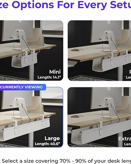 Ascrono Original No Drill Under Desk Cable Management Tray 40.6" - Premium White Fabric Cable Management Under Desk - Clamp/Screw Mount Cord Organizer - Supports Upto 66lbs - Large