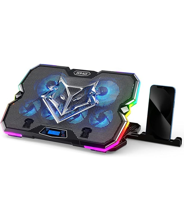 KeiBn Upgrade Laptop Cooling Pad A13,RGB Lights Laptop Cooler 6 Fans for up to 15.6 Inch Laptops,10 Modes Light, 7 Height Stands, 2 USB Ports - Blue