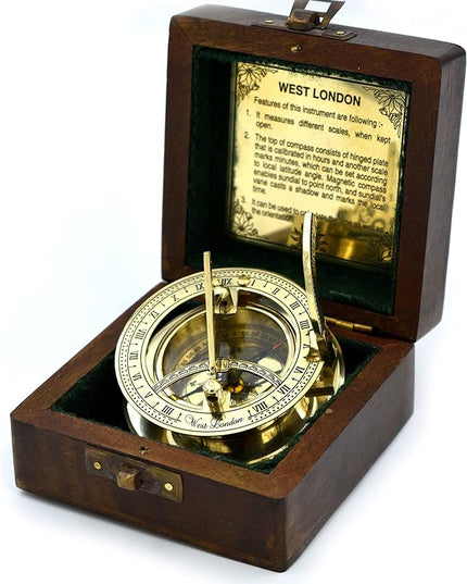 SARA NAUTICAL Antique Brass Sundial Compass, Sundial Clock in Box Gift Sun Clock Ship Replica Watch,Ship Decorations