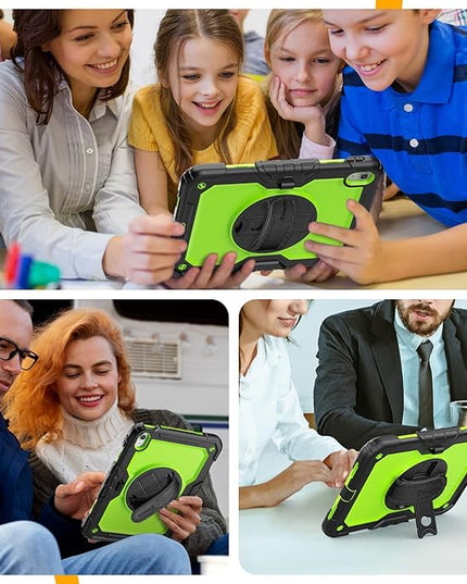 timecity for iPad (A16) 11th/ 10th Generation Case 11''/ 10.9 Inch (2025/2022) - Heavy Duty Protective Cover with Screen Protector, Stand, Shoulder Strap & Pencil Holder | Kids-Friendly - Green