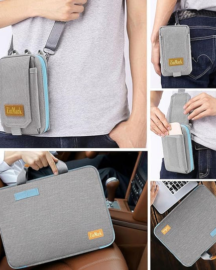 ZINMARK Laptop Case 15.6 Inch Briefcase Military-Grade Protection with Detachable Belt Bag, Compatible All Model of 15-16 Inch MacBook Pro and Most Popular 15.6 Inch Notebooks Chromebooks (Gray&Blue)