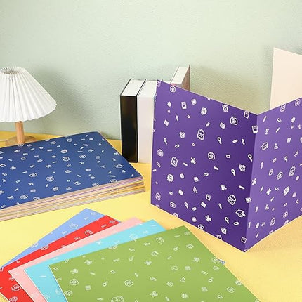Sherr 50 Pcs Privacy Boards Bulk for Student Classroom Desk Divider Trifold Table Desk Privacy Panel Folders Screen Partition for Christmas School Teacher, 15.8x13.4x11.81 Inch(Stationery Style)
