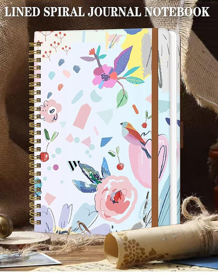 Spiral Journal Notebook for Women, Hardcover A5 College Ruled Notebook, 120 Pages, Thick Paper, Cute Lined Journal for School, Office & Work, 6 x 8.4 in(Artistic Floral)