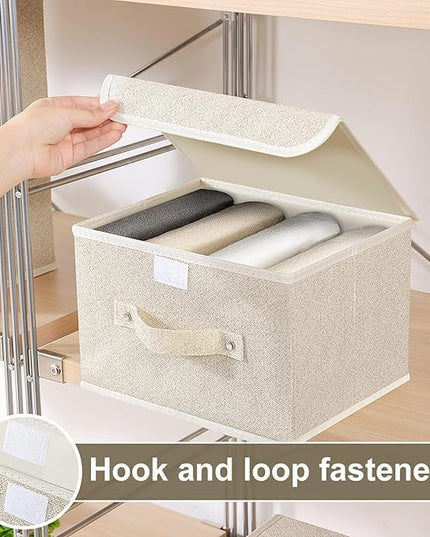 Fabric Storage Bins Cube Organizers with Flip-Top Lid and Handles,Storage Boxes for Organizing Home,Office,and Closet,Grey and Beige,3 Pack 10.2 X 7.9 X 6.7 in