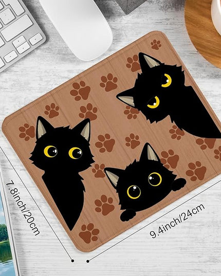 3 Black Cats Square Mouse Pad,Non-Slip Rubber Base Mouse Pad,Home Office Decoration Desktop Accessory,Laptop Mouse Pad for Office Laptops, 9.4x7.8x0.12inch.